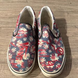 Vans Red and Blue Floral Slip-On Sneakers